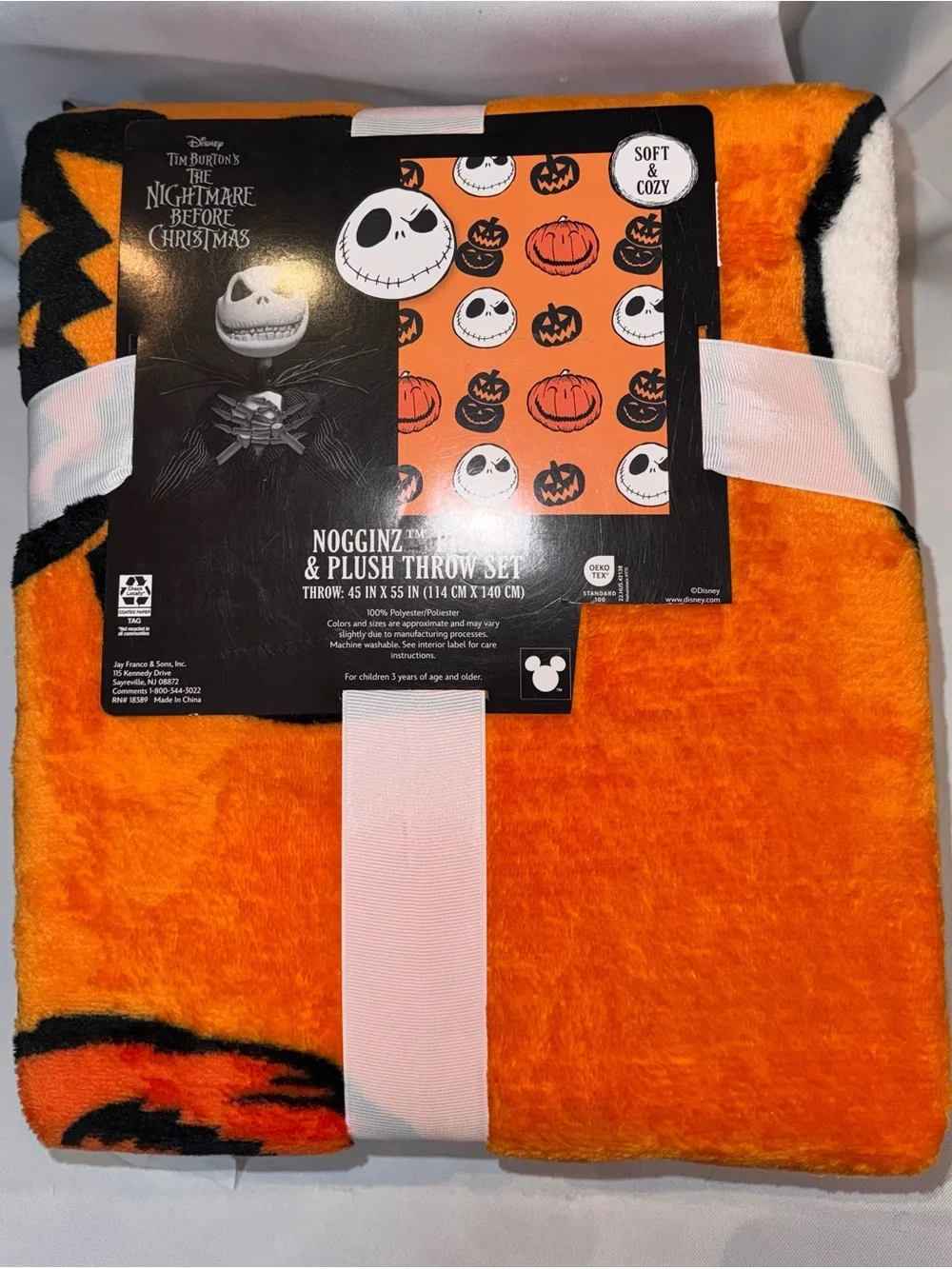 The Nightmare Before Christmas Jack Skellington Plush Pillow and Blanket, NEW!